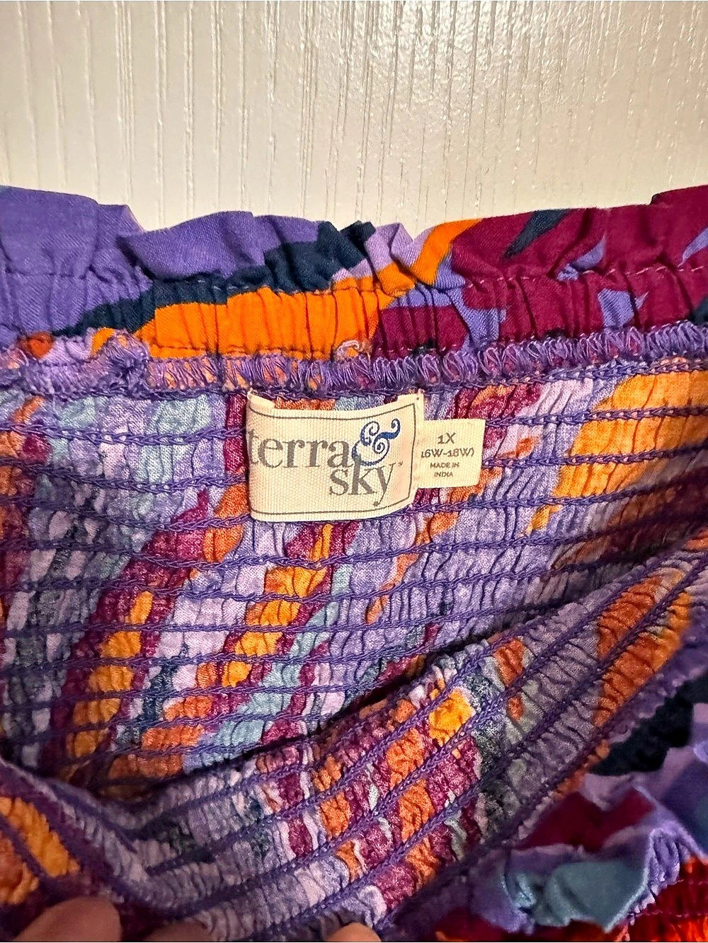 Terra & Sky Plus Size Bell Sleeve Smock Top Purple & Orange XL - Picture 4 of 4